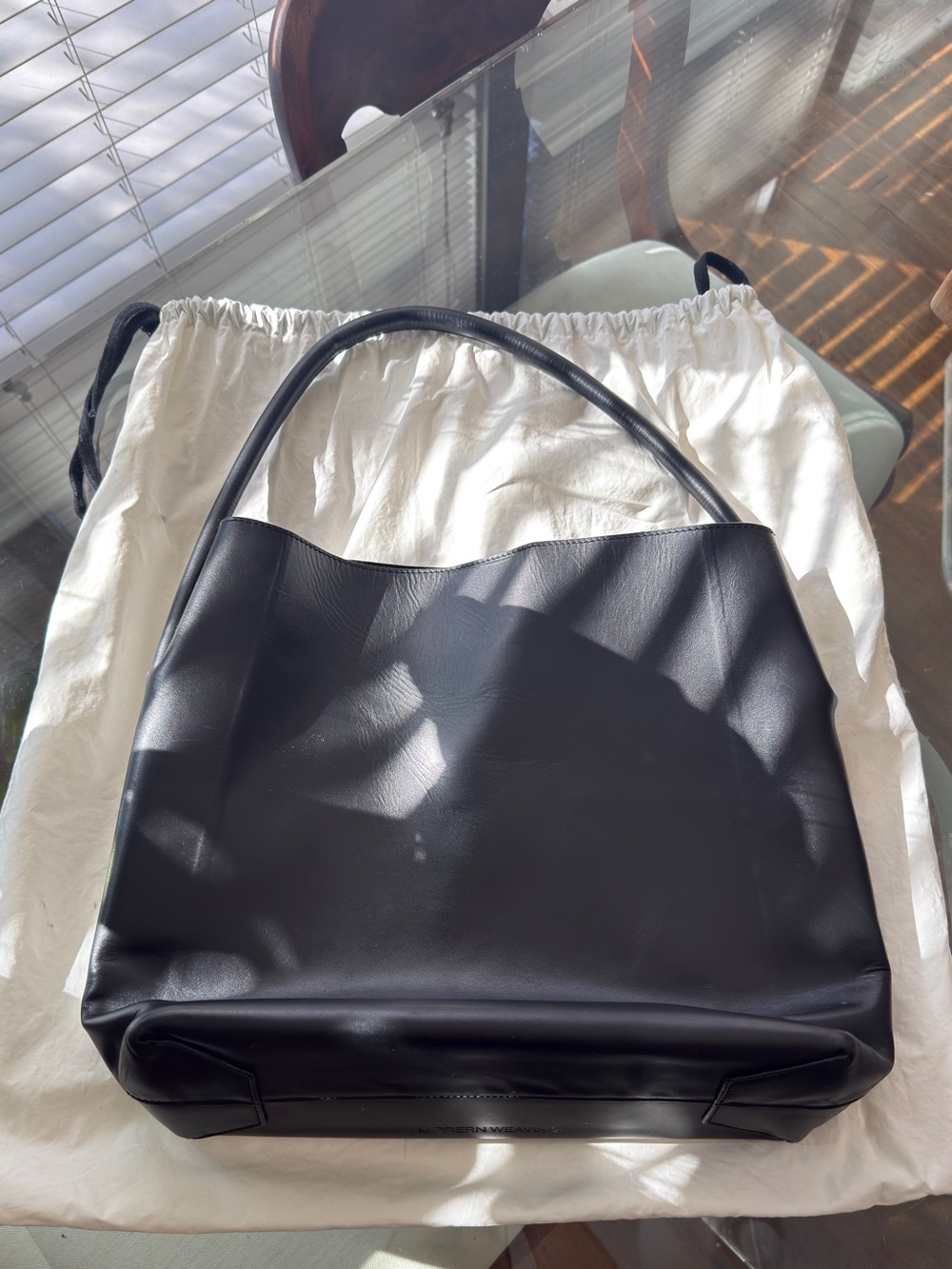Classic Black Leather Shoulder Tote